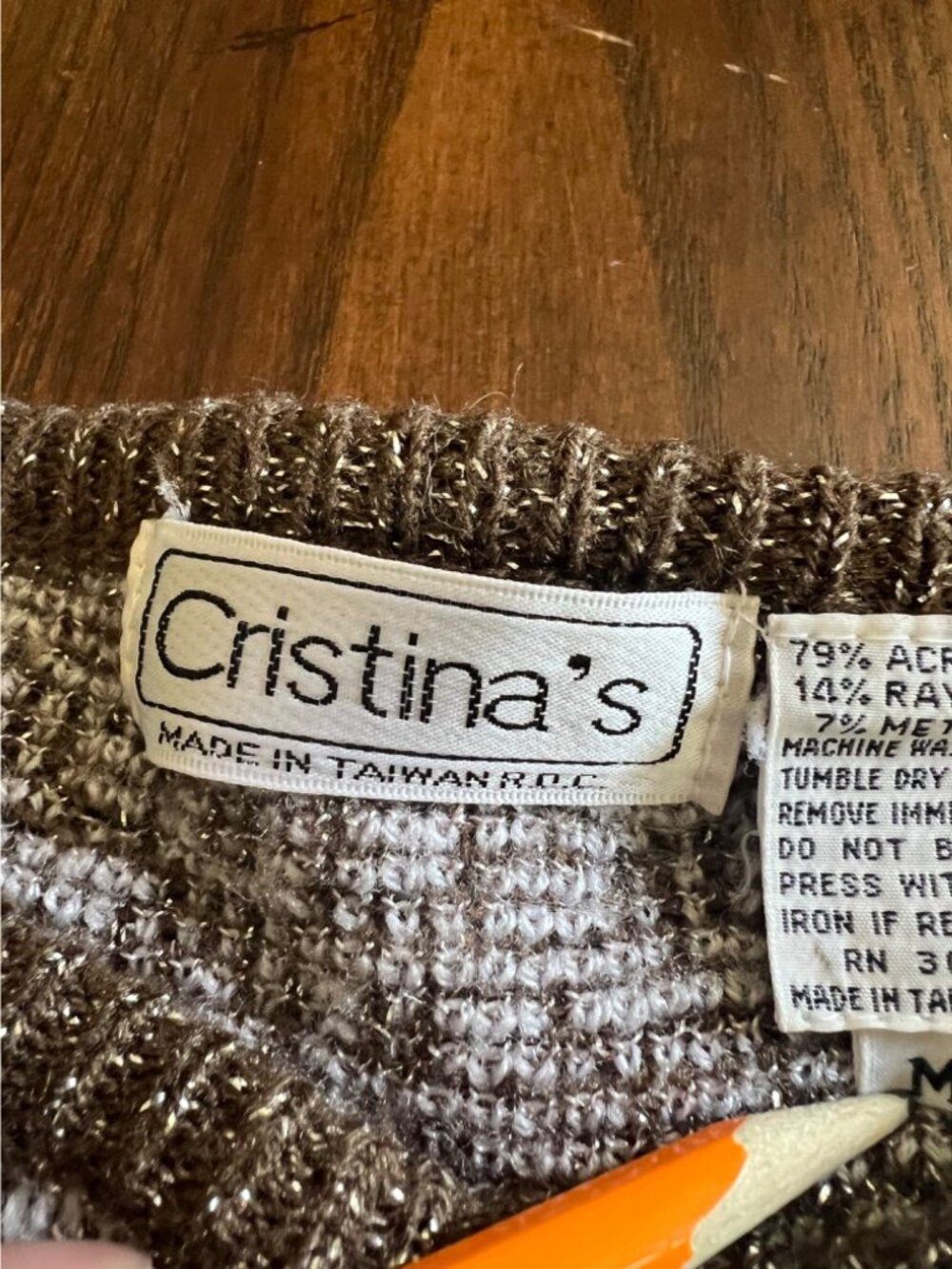 Vintage 80's Cristina's Brown Metallic Long Sleeve Sweater Size Medium - Picture 4 of 9